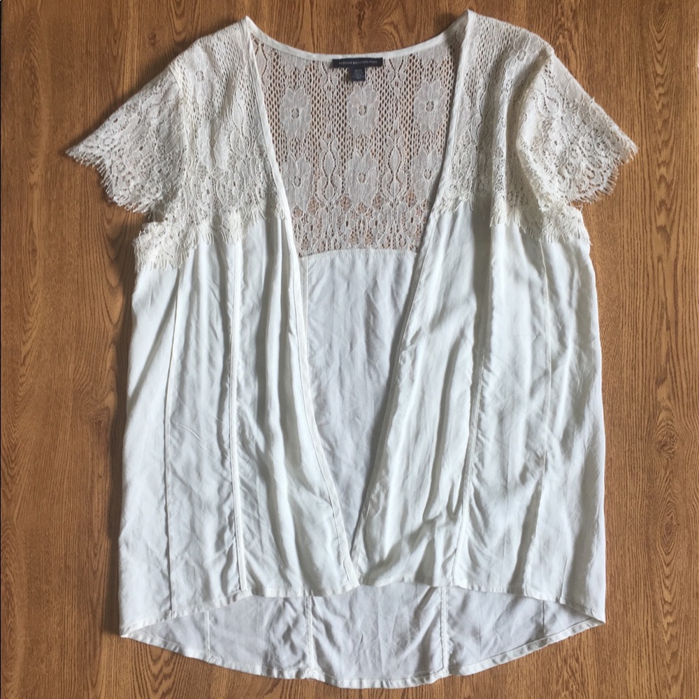 American Eagle Cream & Lace Kimono Style Top